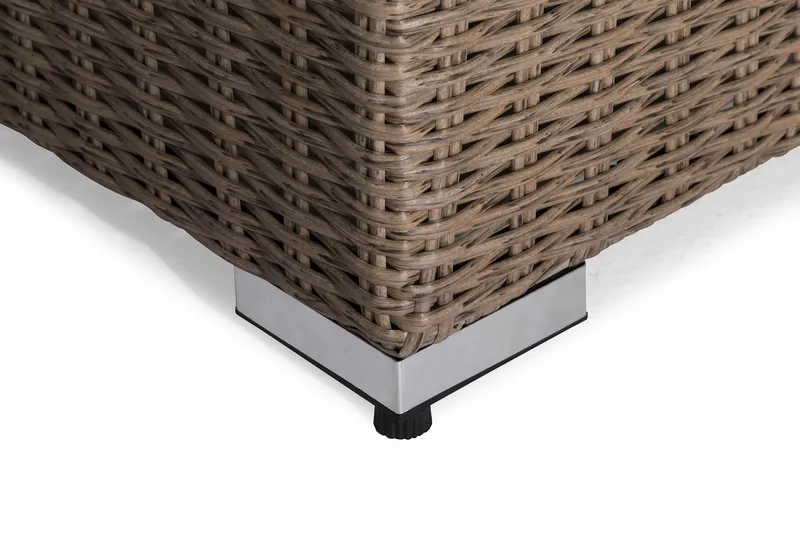 Marcus Loungegrupp utomhus - Soffgrupp till uteplats & balkong 5-sits - Loungeset konstrotting utemöbler - Brun / Vita dynor - Utemöbler - Utegrupp - Loungegrupp