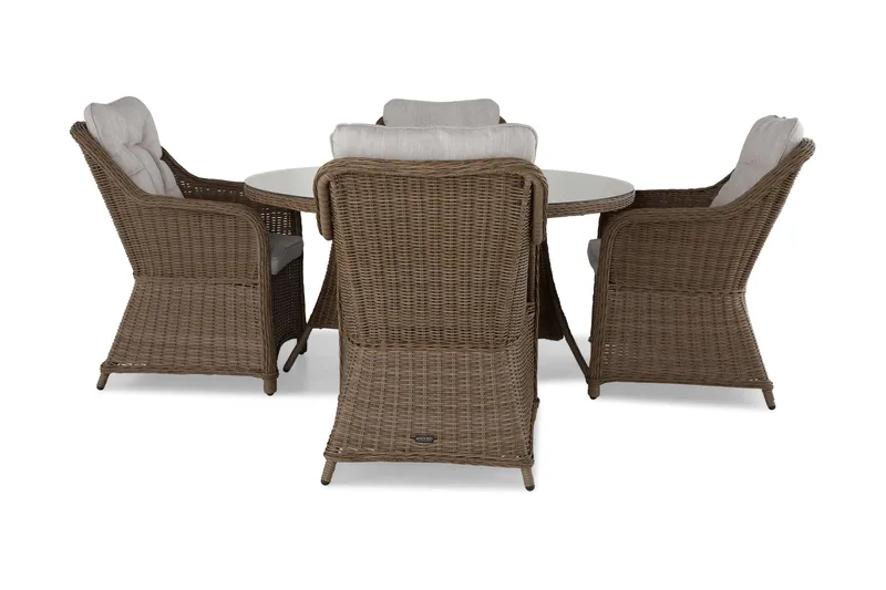 Marcus Matgrupp 140 Rund + 4 Fåtöljer m Dyna - Natur - Utemöbler - Utegrupp - Matgrupper utomhus