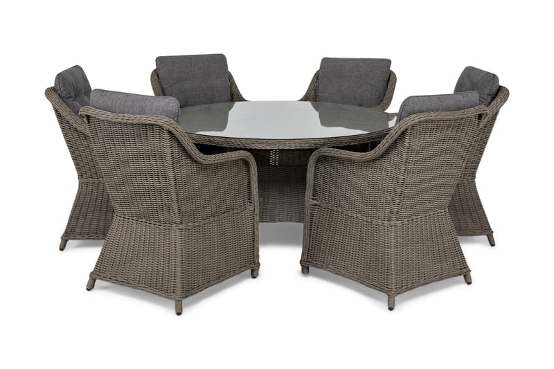 Marcus Matgrupp 140 Rund + 6 Fåtöljer m Dyna, Grå