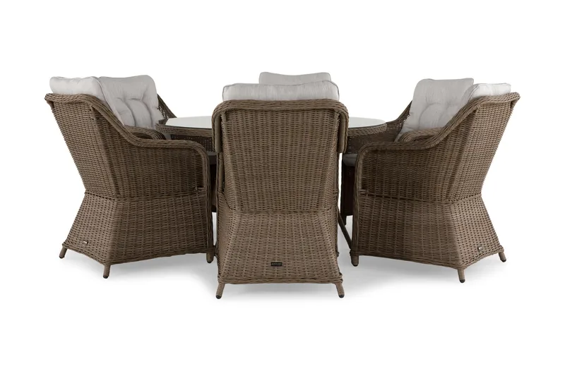 Marcus Matgrupp 140 Rund + 6 Fåtöljer m Dyna - Natur - Utemöbler - Utegrupp - Matgrupper utomhus