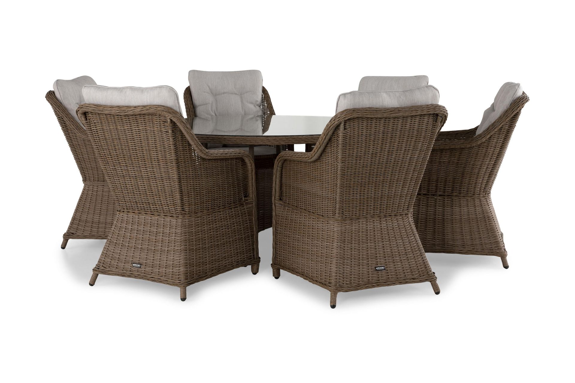 marcus matgrupp 140 rund + 6 fåtöljer m dyna - natur