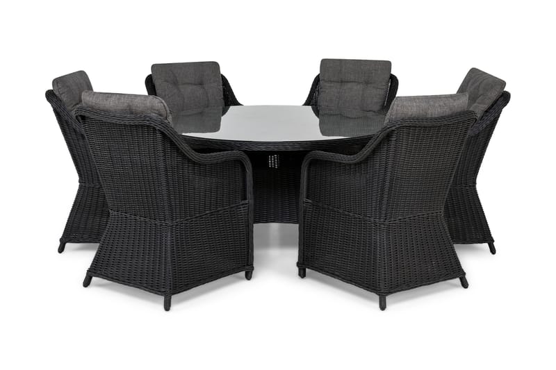 Marcus Matgrupp 140 Rund + 6 Fåtöljer m Dyna, Svart