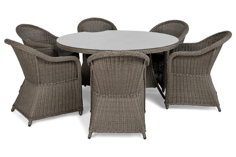 Marcus Matgrupp 140 Rund + 6 Light Fåtöljer m Dyna - Grå - Utemöbler - Utegrupp - Matgrupper utomhus