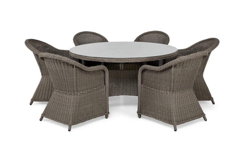 Marcus Matgrupp 140 Rund + 6 Light Fåtöljer m Dyna, Grå