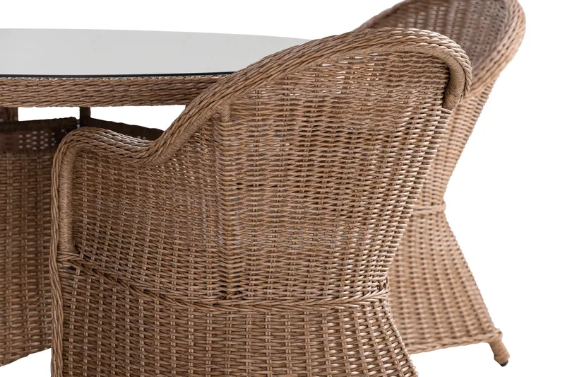 Marcus Matgrupp 140 Rund + 6 Light Fåtöljer m Dyna - Natur - Utemöbler - Utegrupp - Matgrupper utomhus