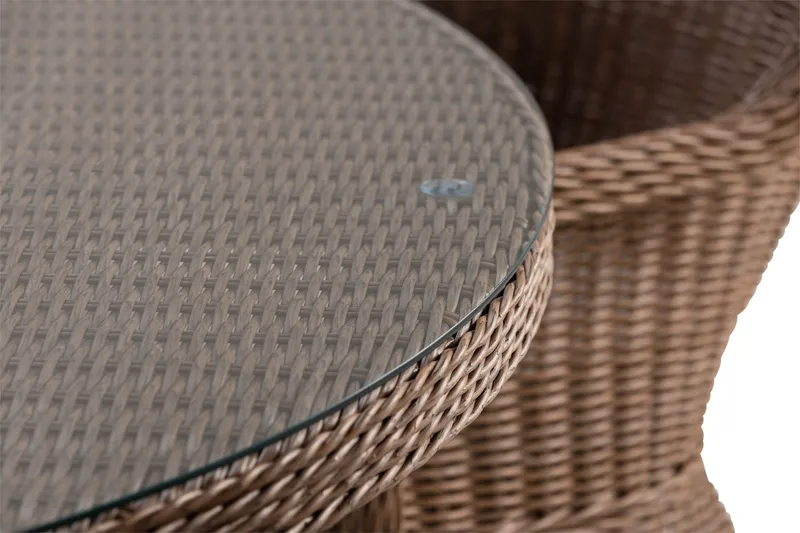 Marcus Matgrupp 140 Rund + 6 Light Fåtöljer m Dyna - Natur - Utemöbler - Utegrupp - Matgrupper utomhus