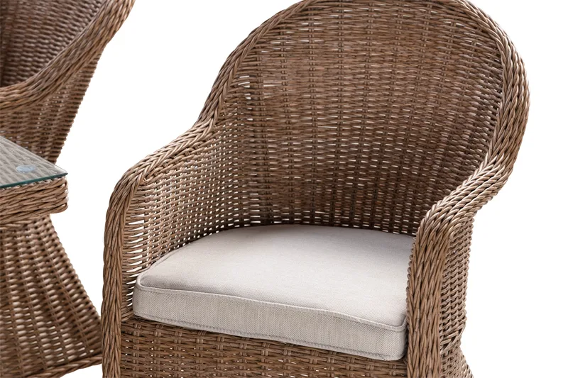 Marcus Matgrupp 140 Rund + 6 Light Fåtöljer m Dyna - Natur - Utemöbler - Utegrupp - Matgrupper utomhus