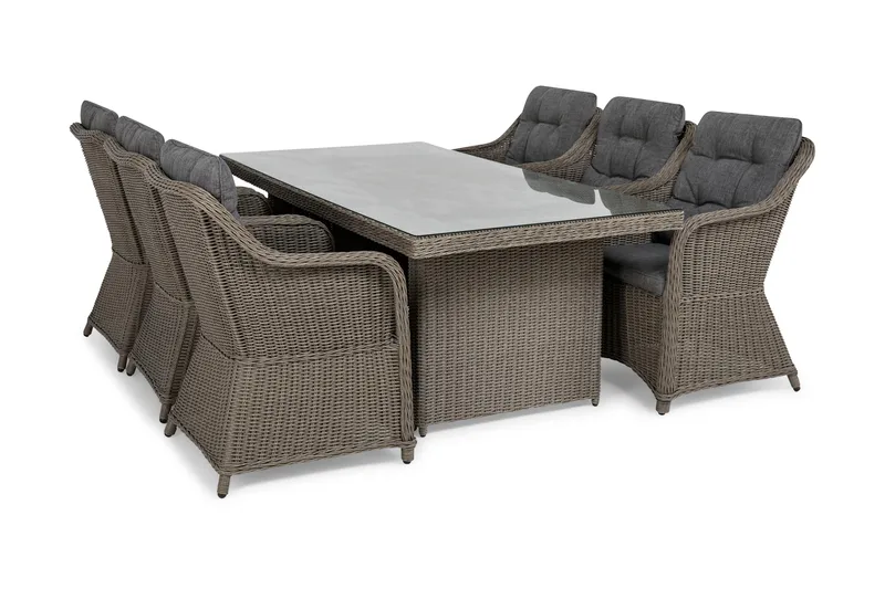 Marcus Matgrupp 200 + 6 Fåtöljer m Dyna - Grå - Utemöbler - Utegrupp - Matgrupper utomhus