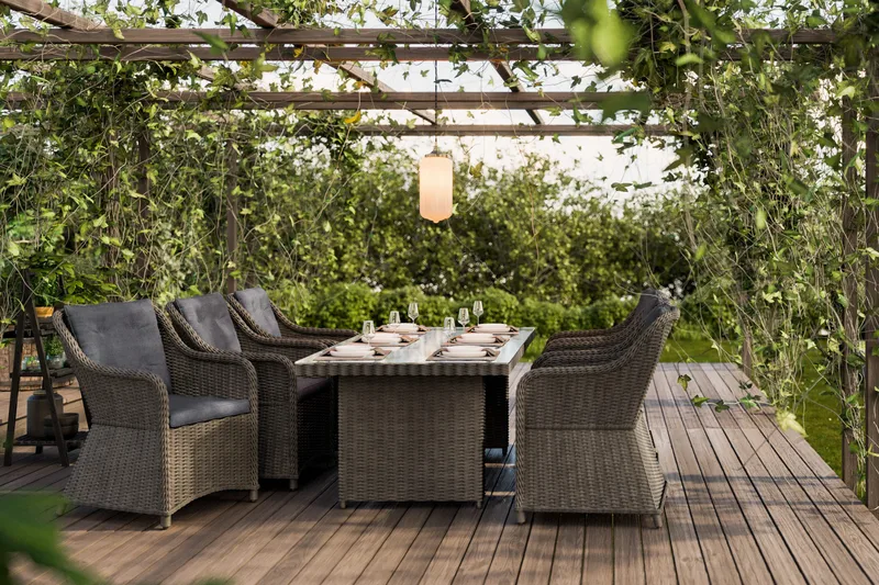 Marcus Matgrupp 200 + 6 Fåtöljer m Dyna - Grå - Utemöbler - Utegrupp - Matgrupper utomhus