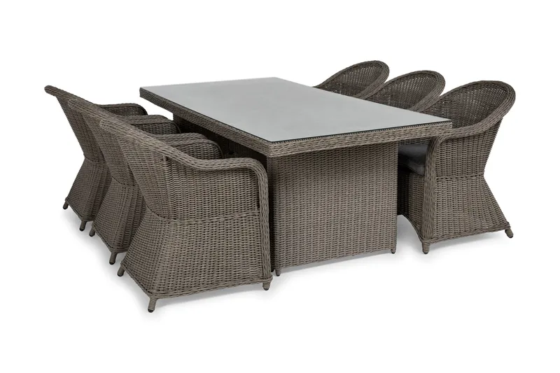 Marcus Matgrupp 200 + 6 Light Fåtöljer m Dyna - Grå - Utemöbler - Utegrupp - Matgrupper utomhus