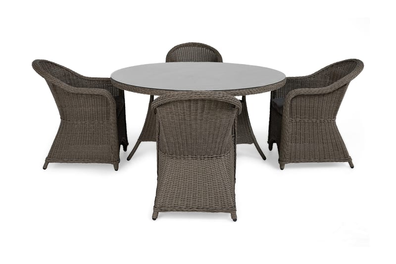 Marcus Matgrupp Utomhus 140 Rund + 4 Light Fåtöljer m Dyna - Grå - Utemöbler - Utegrupp - Matgrupper utomhus