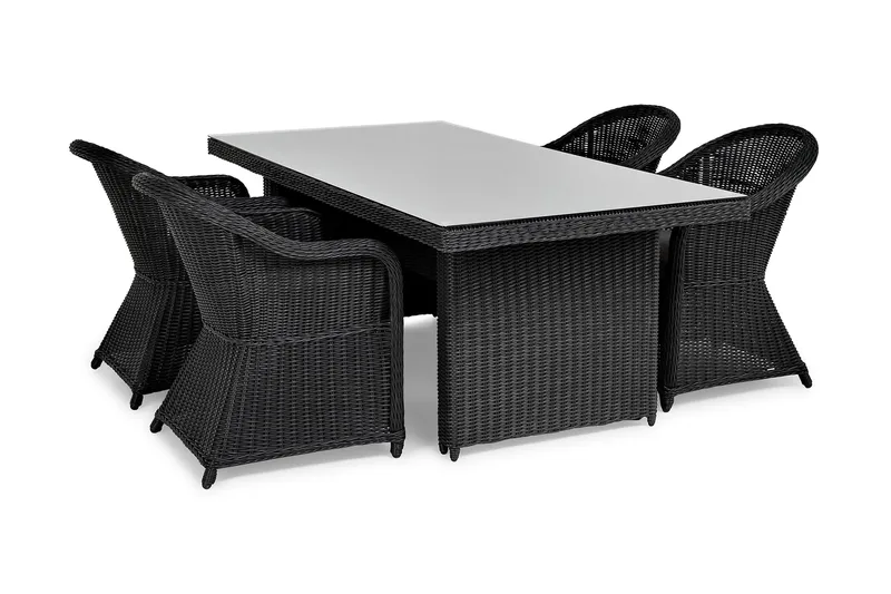 Marcus Matgrupp Utomhus 200 + 4 Light Fåtöljer m Dyna - Svart - Utemöbler - Utegrupp - Matgrupper utomhus