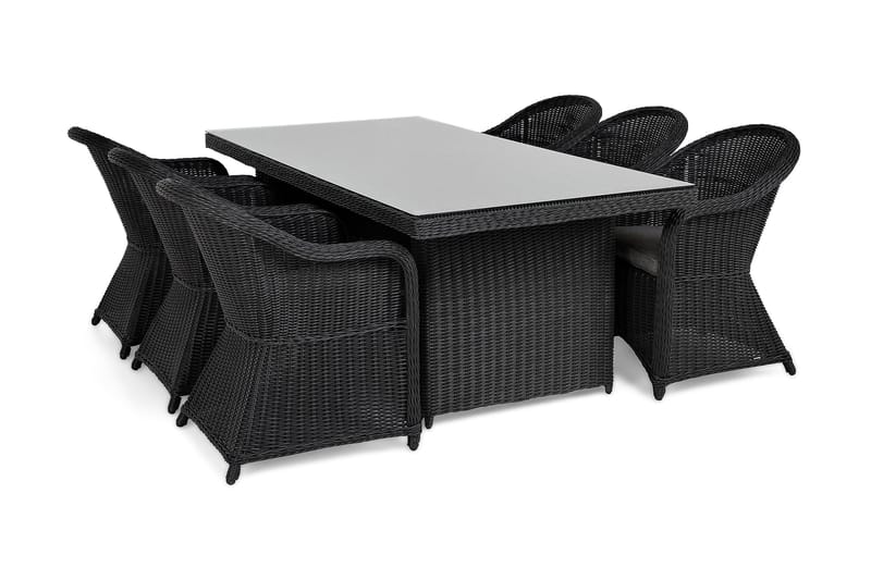 Marcus Matgrupp Utomhus 200 + 6 Light Fåtöljer m Dyna - Svart - Utemöbler - Utegrupp - Matgrupper utomhus