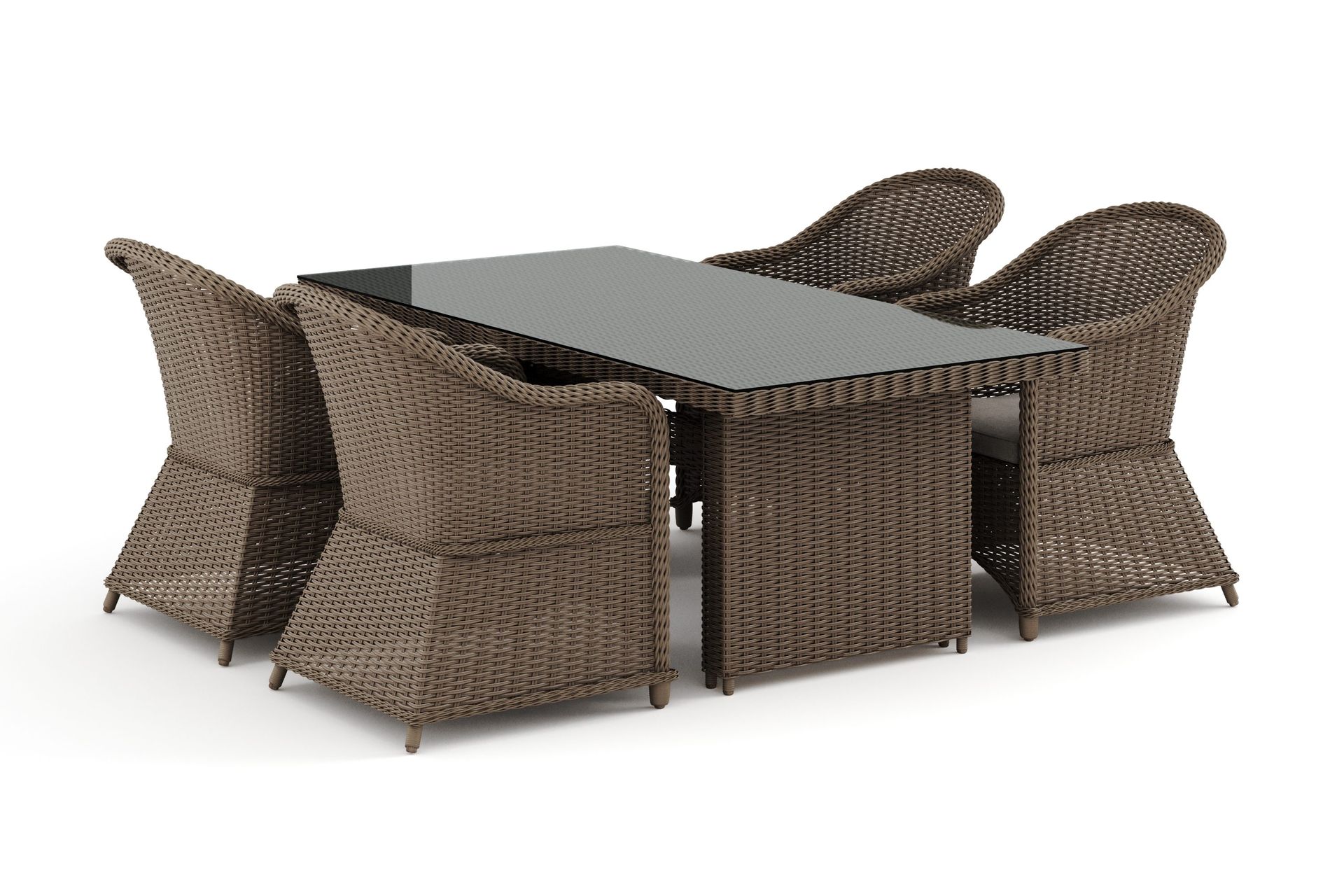 Marcus utomhus matgrupp 160x90 cm med 4 Marcus Light utef&aring;t&ouml;ljer - Natur