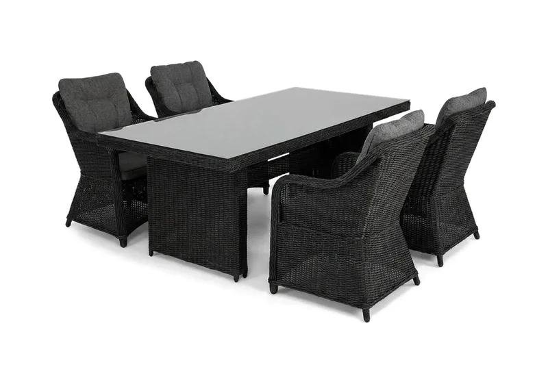 Marcus utomhus matgrupp 160x90 cm med 4 Marcus utefåtöljer - Svart - Utemöbler - Utegrupp - Matgrupper utomhus