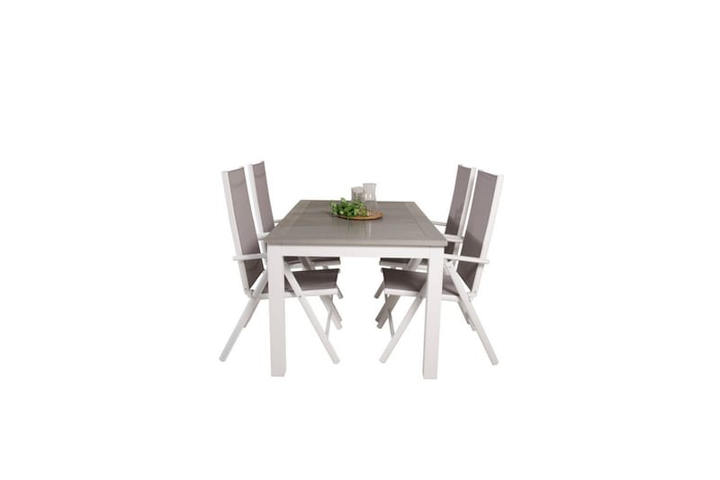 Matgrupp Albany Rektangulärt 125/210x90 cm Vit / Grå med Break Stolar 4 st - 4 st - Utemöbler - Utegrupp - Matgrupper utomhus