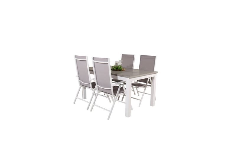 Matgrupp Albany Rektangulärt 125/210x90 cm Vit / Grå med Break Stolar 4 st - 4 st - Utemöbler - Utegrupp - Matgrupper utomhus