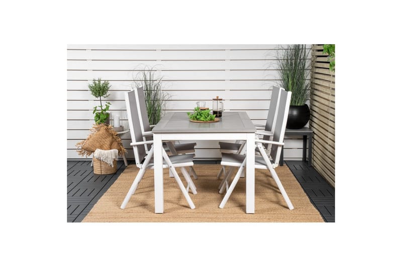 Matgrupp Albany Rektangulärt 125/210x90 cm Vit / Grå med Break Stolar 4 st - 4 st - Utemöbler - Utegrupp - Matgrupper utomhus