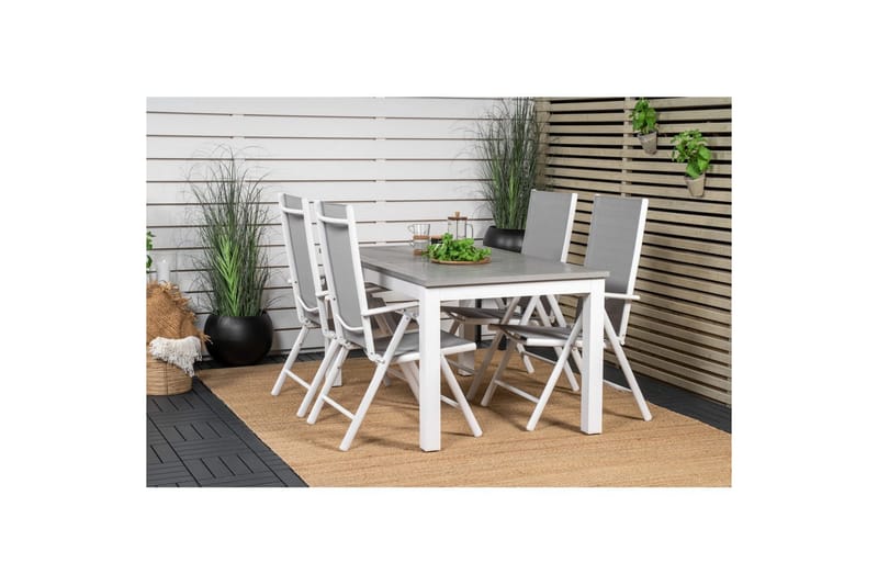 Matgrupp Albany Rektangulärt 125/210x90 cm Vit / Grå med Break Stolar 4 st - 4 st - Utemöbler - Utegrupp - Matgrupper utomhus