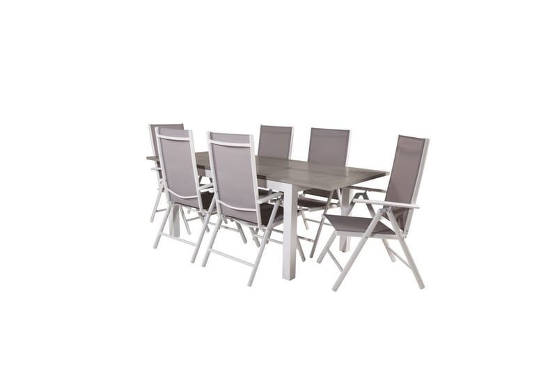 Matgrupp Albany Rektangulärt 125/210x90 cm Vit / Grå med Break Stolar 6 st - 6 st - Utemöbler - Utegrupp - Matgrupper utomhus