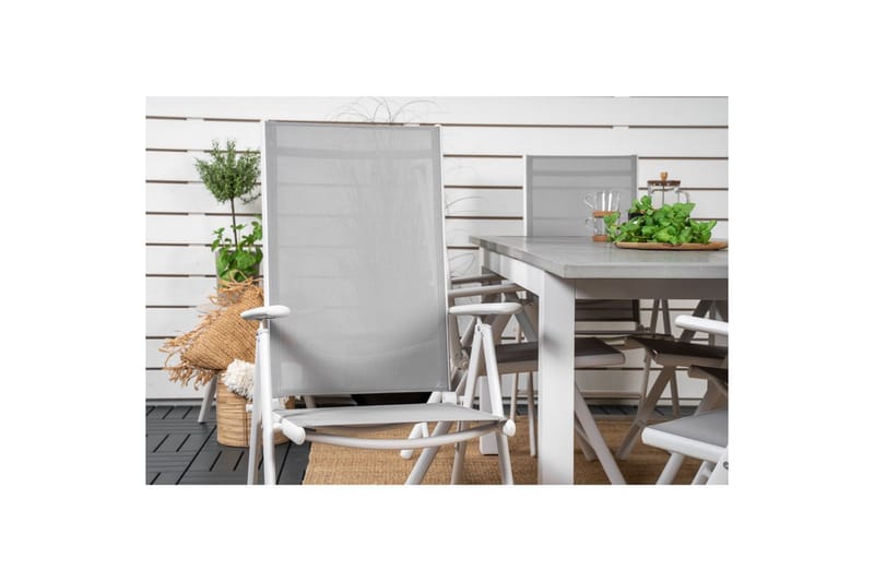 Matgrupp Albany Rektangulärt 125/210x90 cm Vit / Grå med Break Stolar 6 st - 6 st - Utemöbler - Utegrupp - Matgrupper utomhus
