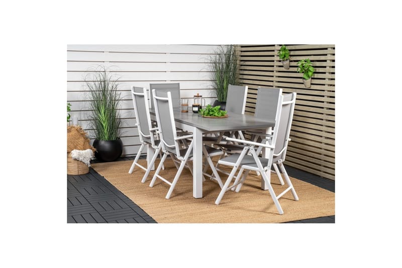 Matgrupp Albany Rektangulärt 125/210x90 cm Vit / Grå med Break Stolar 6 st - 6 st - Utemöbler - Utegrupp - Matgrupper utomhus