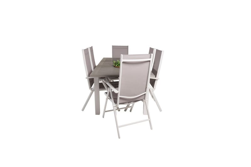Matgrupp Albany Rektangulärt 125/210x90 cm Vit / Grå med Break Stolar 6 st - 6 st - Utemöbler - Utegrupp - Matgrupper utomhus