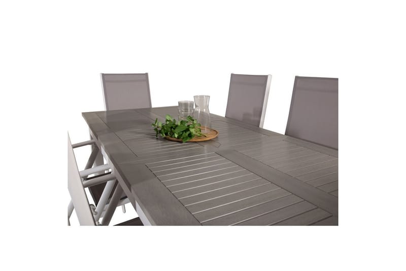 Matgrupp Albany Rektangulärt 125/210x90 cm Vit / Grå med Break Stolar 6 st - 6 st - Utemöbler - Utegrupp - Matgrupper utomhus