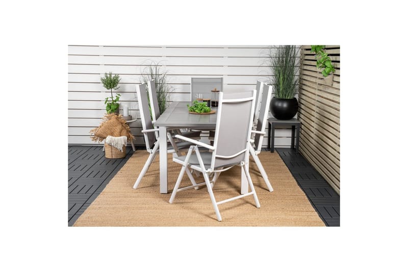 Matgrupp Albany Rektangulärt 125/210x90 cm Vit / Grå med Break Stolar 6 st - 6 st - Utemöbler - Utegrupp - Matgrupper utomhus