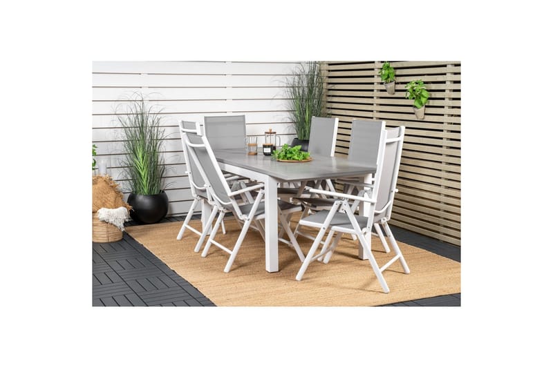 Matgrupp Albany Rektangulärt 125/210x90 cm Vit / Grå med Break Stolar 6 st - 6 st - Utemöbler - Utegrupp - Matgrupper utomhus