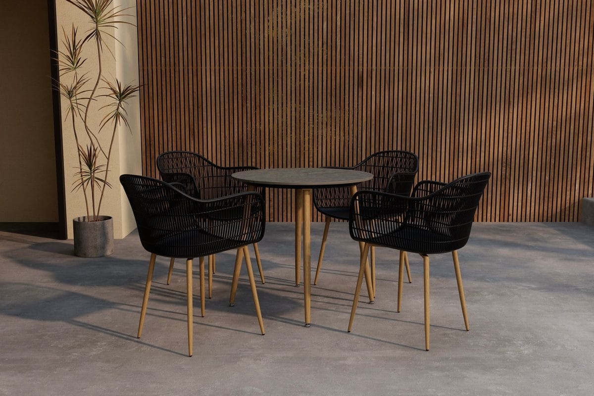 Matgrupp Anafi 80 cm med 4 Stolar Utomhus - Svart