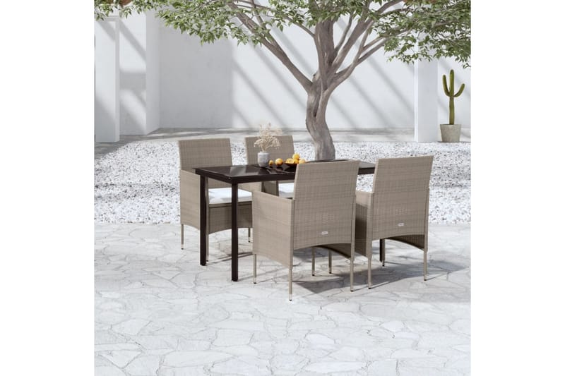 Matgrupp Utomhus för trädgården med dynor 5 delar beige och svart - Beige - Utemöbler - Utegrupp - Matgrupper utomhus