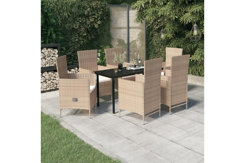 Matgrupp Utomhus för trädgården med dynor 7 delar beige - Beige - Utemöbler - Utegrupp - Matgrupper utomhus