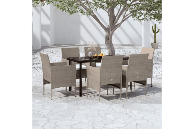 Matgrupp Utomhus för trädgården med dynor 7 delar beige och svart - Beige - Utemöbler - Utegrupp - Matgrupper utomhus