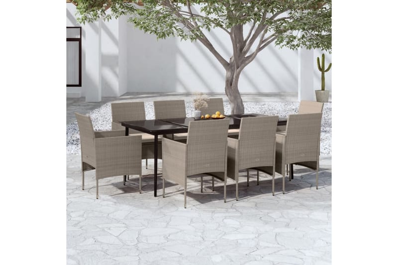 Matgrupp Utomhus för trädgården med dynor 9 delar beige och svart - Beige - Utemöbler - Utegrupp - Matgrupper utomhus