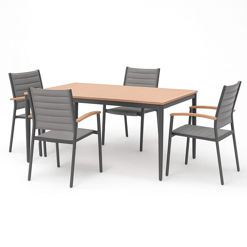 Matgrupp för utomhusbruk TOPAZ 144 cm 4 karmstolar - magnesiumgrå - Utemöbler - Utegrupp - Matgrupper utomhus