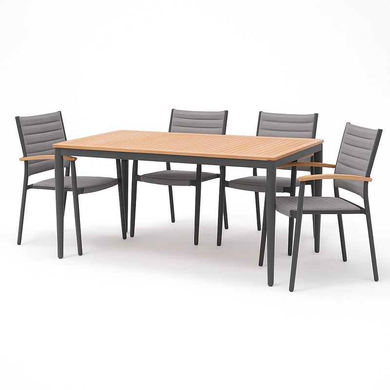 Matgrupp för utomhusbruk TOPAZ 144 cm 4 karmstolar - magnesiumgrå - Utemöbler - Utegrupp - Matgrupper utomhus