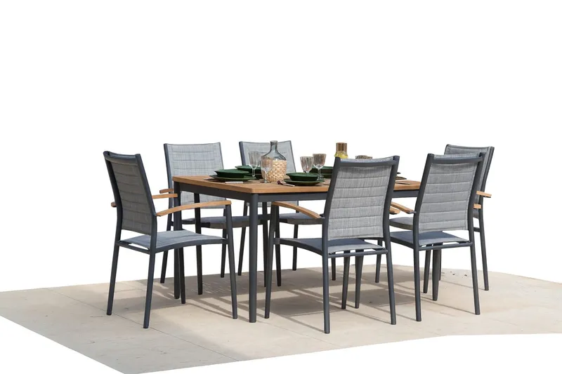 Matgrupp för utomhusbruk TOPAZ 144 cm 6 karmstolar - grå - Utemöbler - Utegrupp - Matgrupper utomhus