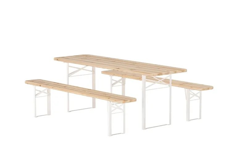 Matgrupp Guiness 200 cm med 2 Bänkar Utomhus - Teaklook, beige stomme - Utemöbler - Utegrupp - Matgrupper utomhus