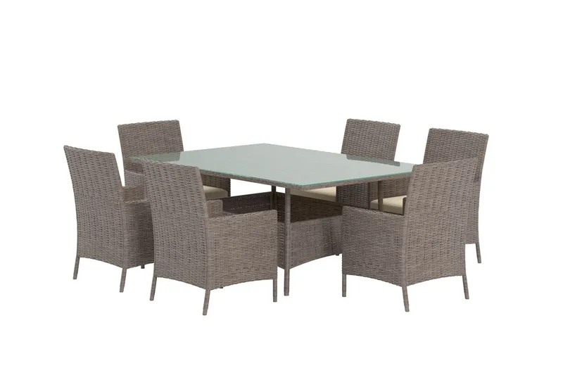 Matgrupp Lefkas 150 cm med 6 Stolar Utomhus - Brun - Utemöbler - Utegrupp - Matgrupper utomhus