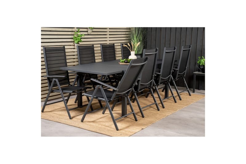Matgrupp Marbella Rektangulärt 160/240x100 cm Svart med 8st Break Stolar - Utemöbler - Utegrupp - Matgrupper utomhus