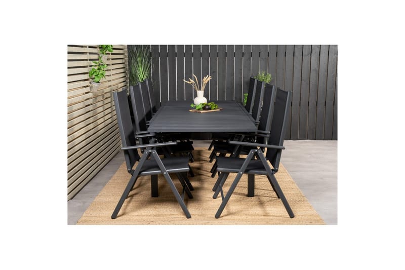Matgrupp Marbella Rektangulärt 160/240x100 cm Svart med 8st Break Stolar - Utemöbler - Utegrupp - Matgrupper utomhus