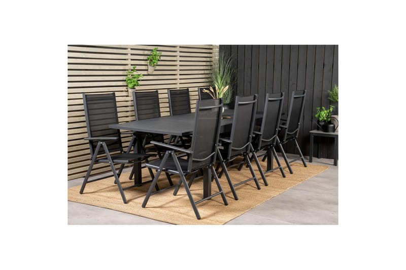 Matgrupp Marbella Rektangulärt 160/240x100 cm Svart med 8st Break Stolar - Utemöbler - Utegrupp - Matgrupper utomhus