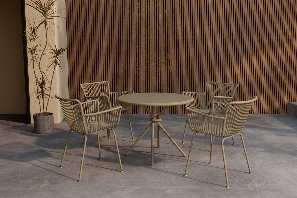 Matgrupp Sifnos 90 cm med 4 Stolar Utomhus - Beige