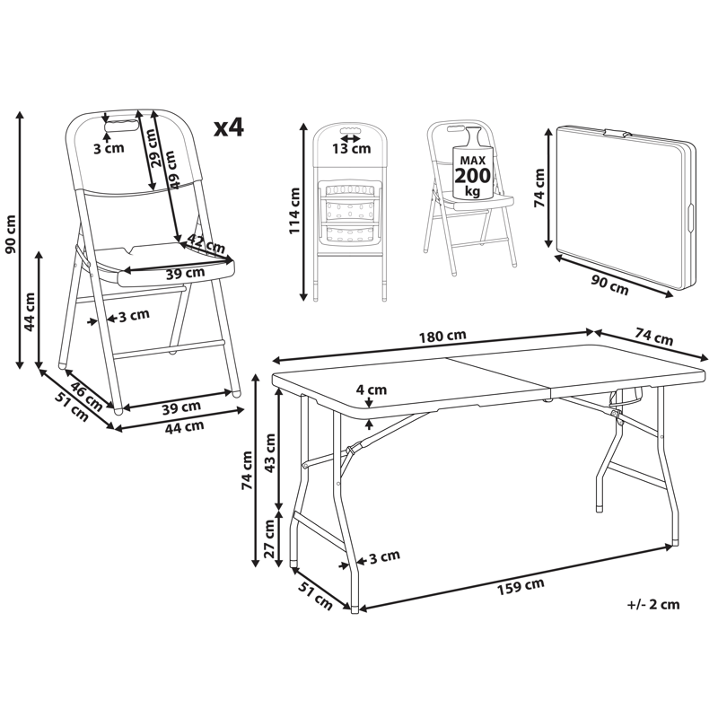 Matgrupp utomhus 4-Sits Cugnoli Fällbar - Vit/silver - Utemöbler - Utegrupp - Matgrupper utomhus