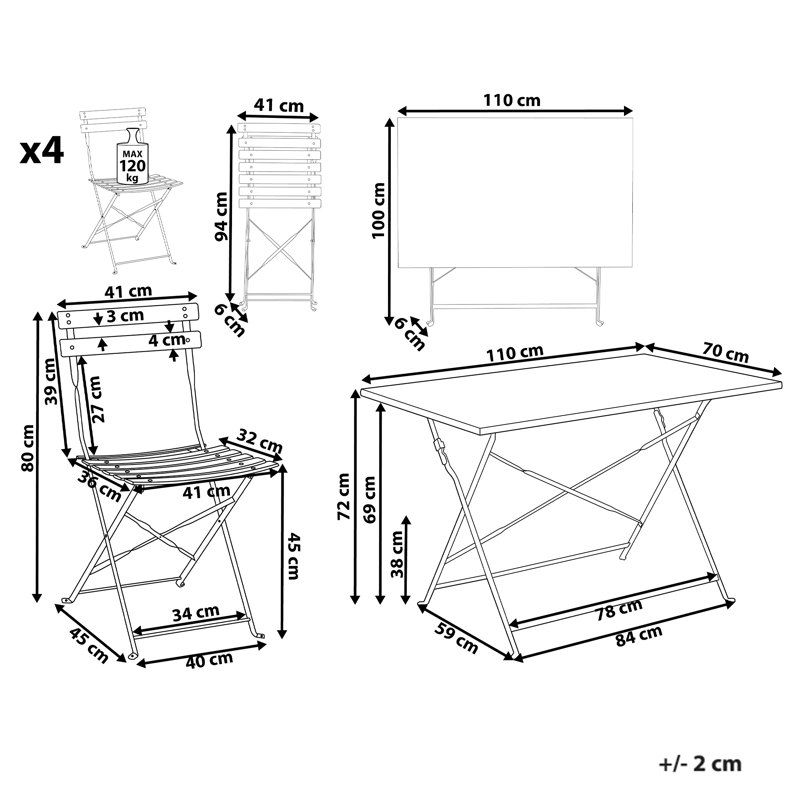 Matgrupp utomhus 4-Sits Fiori Fällbar - pastellrosa - Utemöbler - Utegrupp - Matgrupper utomhus