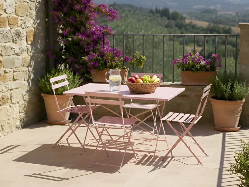 Matgrupp utomhus 4-Sits Fiori Fällbar - pastellrosa - Utemöbler - Utegrupp - Matgrupper utomhus