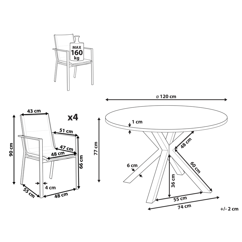 Matgrupp utomhus 4-Sits Maletto/Busseto - Vit/grå/transparent/brun - Utemöbler - Utegrupp - Matgrupper utomhus