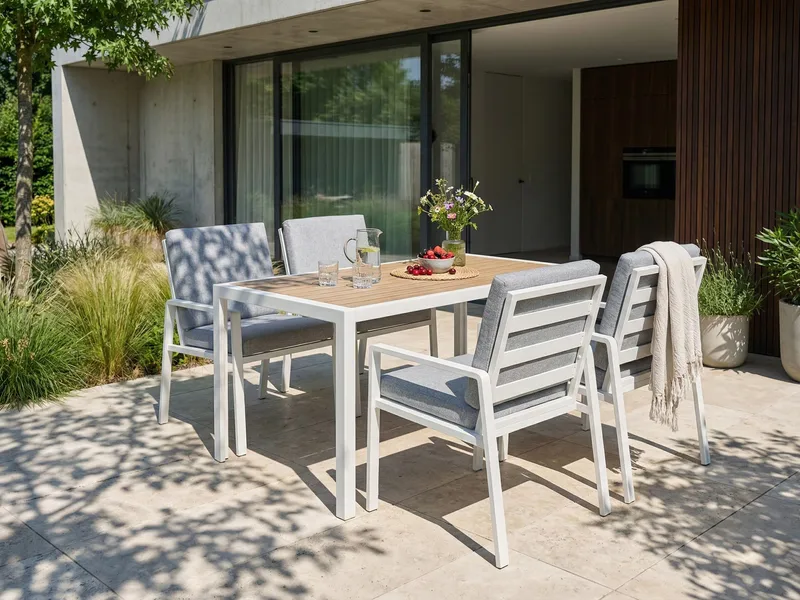 Matgrupp utomhus 4-Sits Visso - vit/grå/beige - Utemöbler - Utegrupp - Matgrupper utomhus