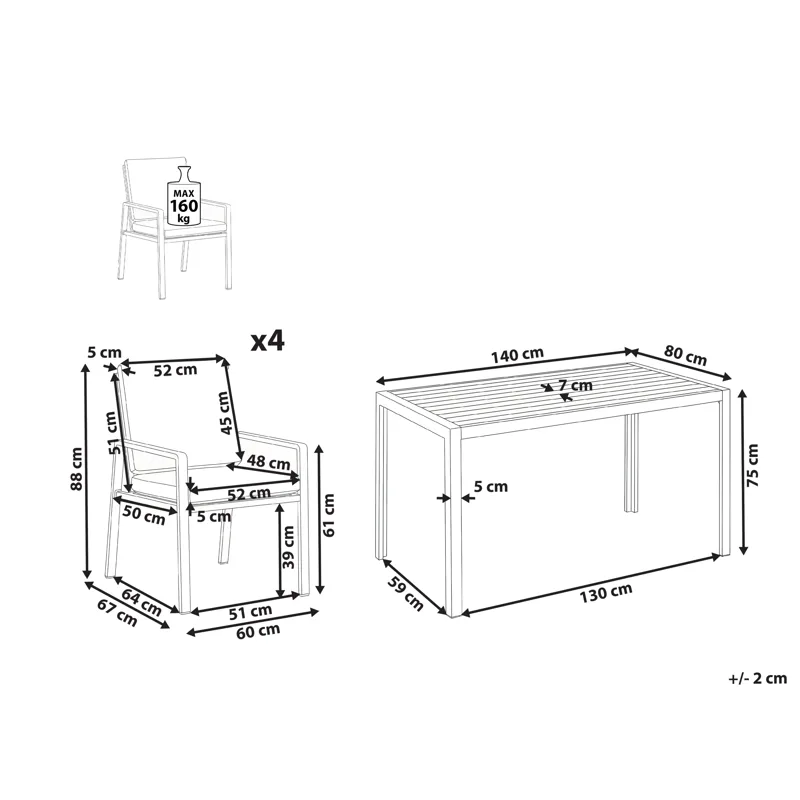 Matgrupp utomhus 4-Sits Visso - vit/grå/beige - Utemöbler - Utegrupp - Matgrupper utomhus